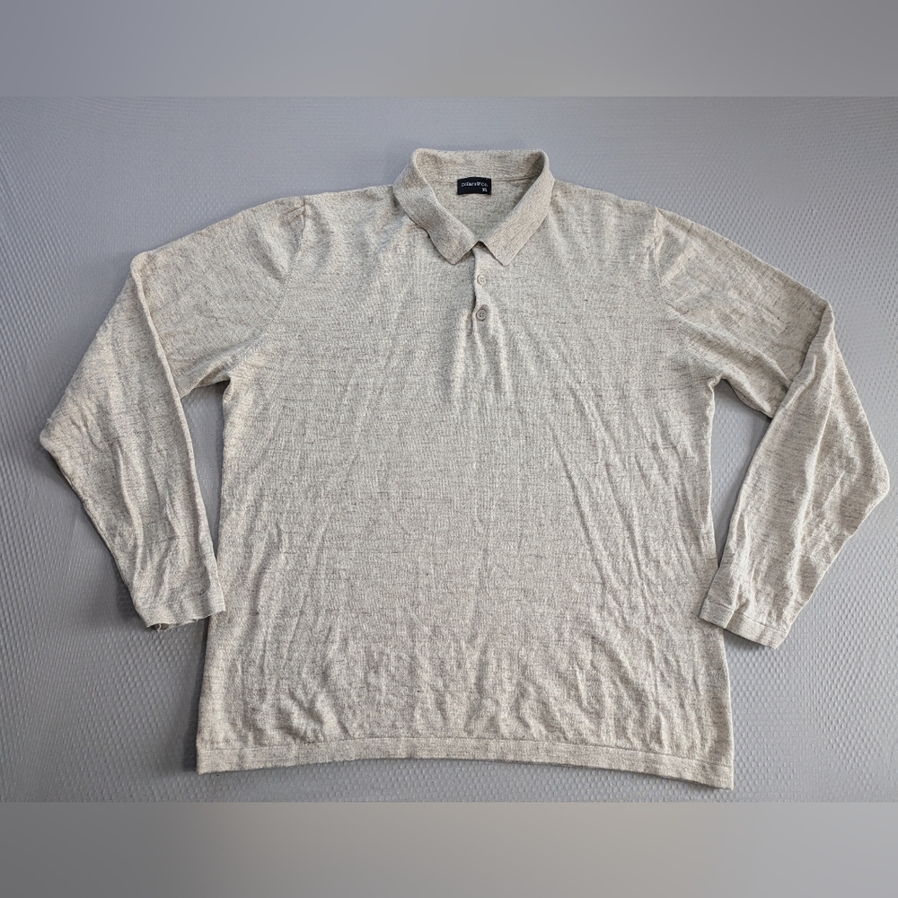 Collars and Co L/S Button Polo Shirt Mens Size XL Linen Cotton Blend Solid Cream